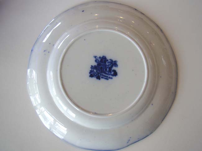 A magnificent set of eight antique Flow Blue "KYBER' pattern dinner plates circa 1840 by William Adams & Co., England. — image 3